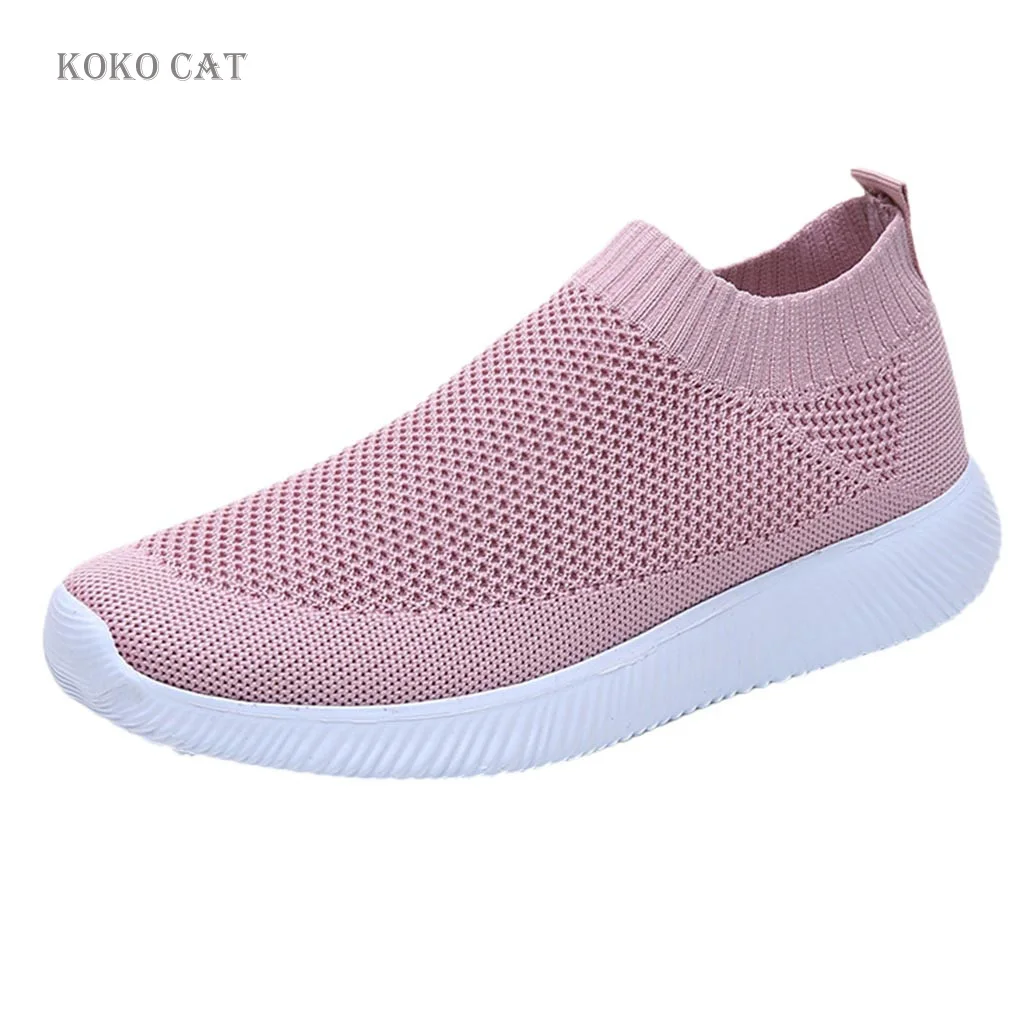 

Women White Sneakers Summer knitted Vulcanized Shoes Sports Mesh Flat Loafers Plus Size Casual Breathable Female Tenis Feminino