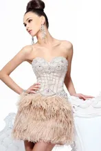 Cocktailkleid Mit Federn Rock Mini Kurze Party Kleider Angefertigt Größe Liebsten Low Back Sexy Feder Kleider JO021
