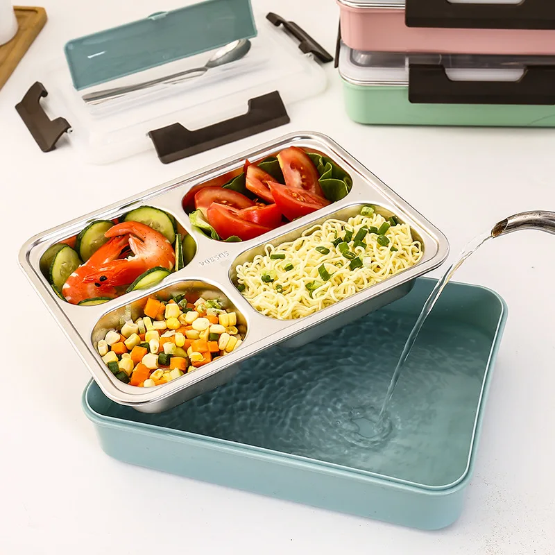 

304 Stainless Steel Bento Boxes with Spoon Leak-proof Lunch Box Dinnerware Set Microwave Adult Student Food Container