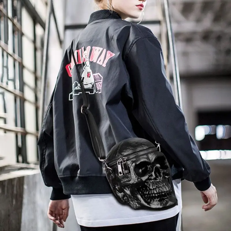 3D сумка через плечо в форме черепа скрещенные кости сумка унисекс для мужчин и женщин модная уличная кожаная сумка на молнии сумка в стиле панк