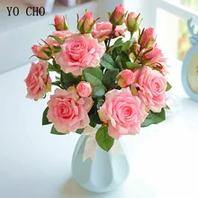 YO CHO Свадебный букет невесты, настоящий на ощупь цветок розы, искусственный шелк, роза, свадебные принадлежности, сделай сам, для дома, свадьбы, вечеринки, Цветочный декор