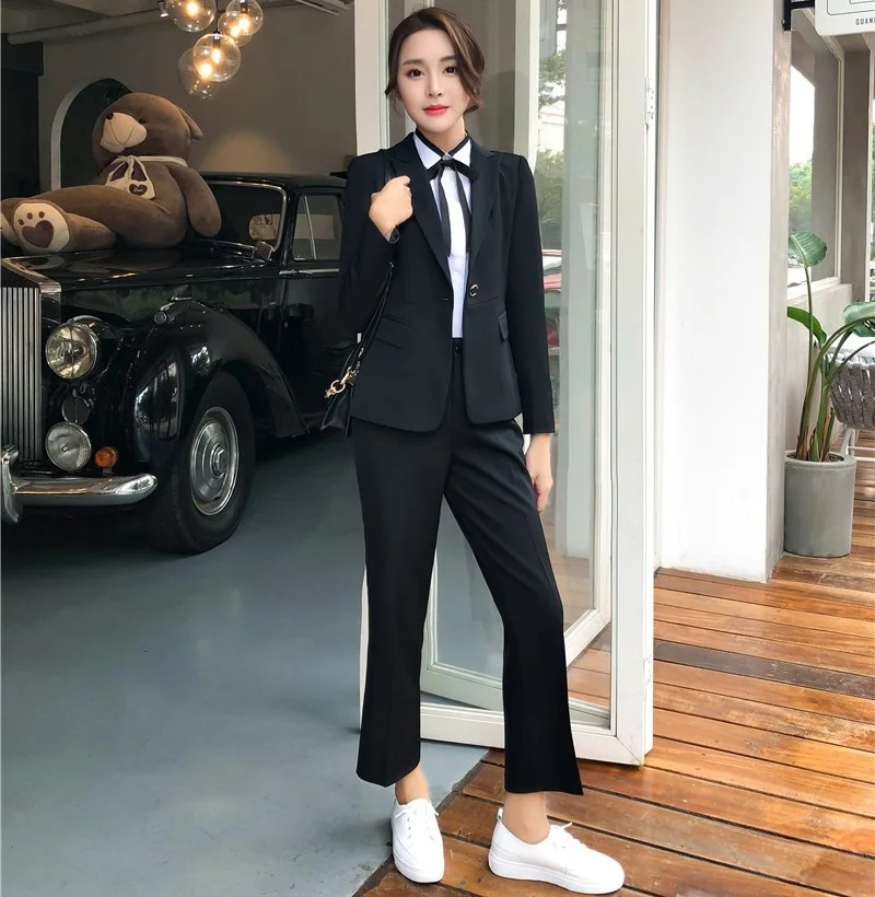 Formal Black Blazer Women Pant Suits Work Wear Ladies Business Jacket Sets Office Uniform Styles 