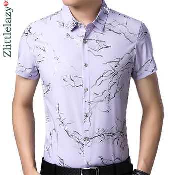 

2019 new brand casual summer luxury lightning short sleeve slim fit men shirt social dress shirts mens fashions jersey 50598