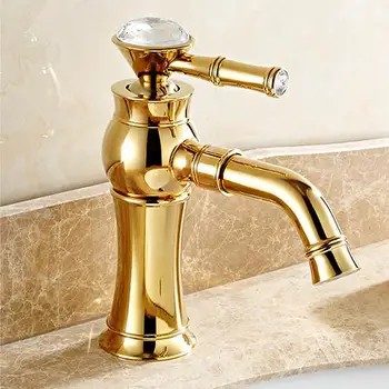 

Golden Silver Solid Brass Diamonds Head Hot/Cold Water Mixer Countertop Bathroom Sink Faucet