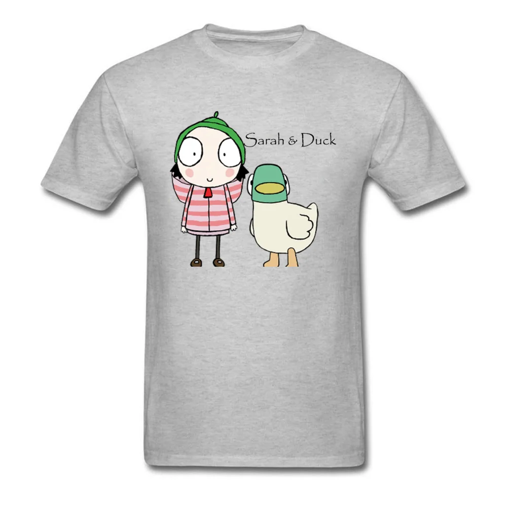 Sarah Duck Friends Leisure Summer/Autumn 100% Cotton Fabric Round Collar Men Tops Tees Tee Shirt Funny Short Sleeve T Shirt Sarah  Duck Friends grey
