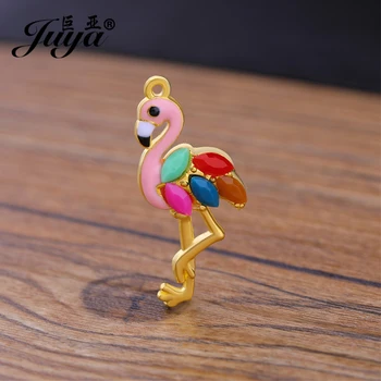 

JUYA 8pcs Enamel Lovely Flamingo Bird Crane Earring Necklace Charms Pendant Bracelet Jewelry Making Supplies DIY Findings AO0671