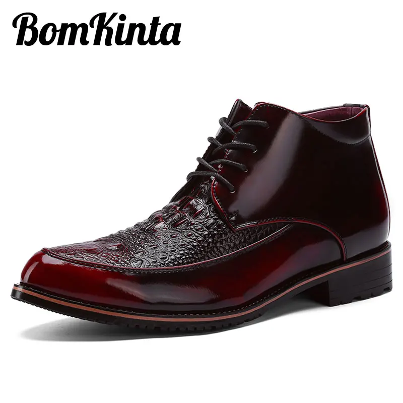 

Bomkinta Fashion Crocodile Men Boots 2018 Spring Autumn Fur Boots Lace-up Business Men Shoes Bling Wedding Shoes Oxfords