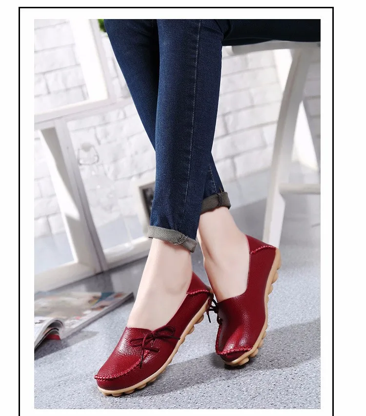 2016 New Real Leather Woman Flats Moccasins Mother Loafers Lacing Female Driving Casual Shoes In 16 Colors Size 34-44 ST179 (30)