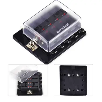

beler New 10 Way Circuit Automotive ATO Fuse Box Holder With LED Warning Light fit for Boat Car for VW Ford BMW Toyota Mazda