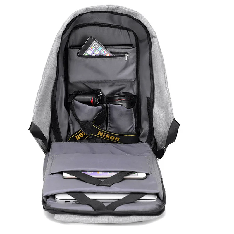 Mochila para ordenador portátil de 15 pulgadas con carga USB antirrobo Mochila de viaje para hombre Mochila escolar impermeable Mochila para hombre