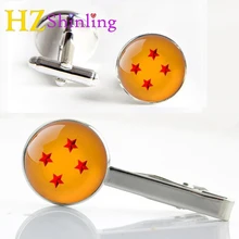 2017 New Dragon Ball z Clips & Cufflinks Dragon Ball Stars Cuff links Silver Glass Tie Clip Handmade Gifts For Friends CT-0026