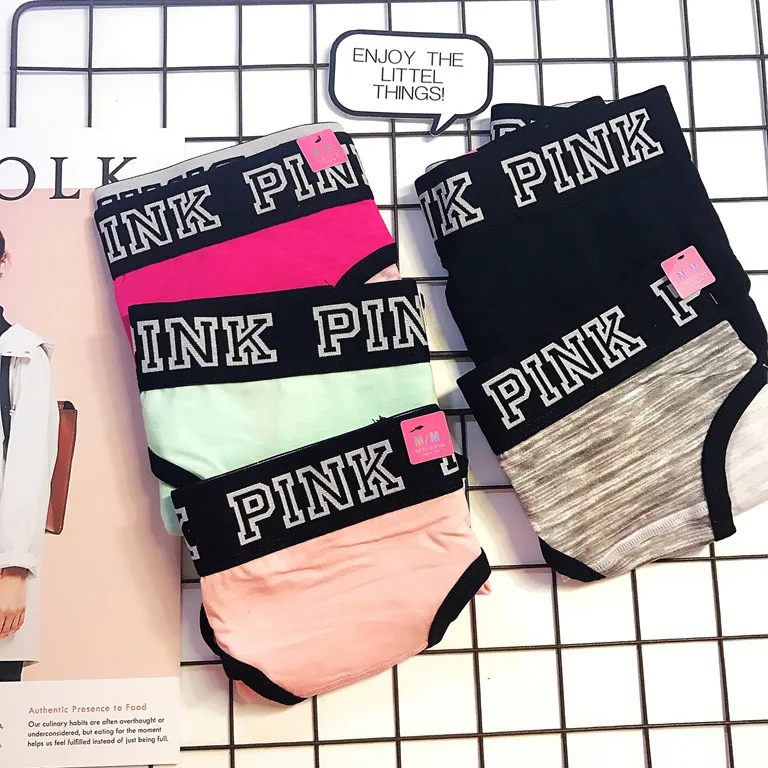 

PINK color lovely letters pure color stars pure cotton sexy lady non-trace mid-low motion triangle underwear