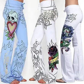 

Fashion Women Baggy Rose Printed Pants Wide Leg Boho Loose Trousers Wide Leg Pants