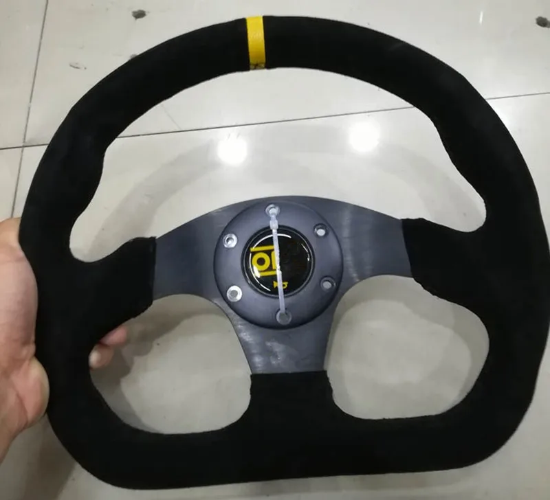 

Semicircle 13 inch D-type flat-bottomed frosted leather modified racing personality steering wheel universal type