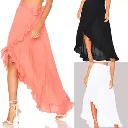 Для женщин Разделение юбка летняя длинная юбка новый Для женщин дамы юбки шифоновые Boho парео для пляжа большой размер