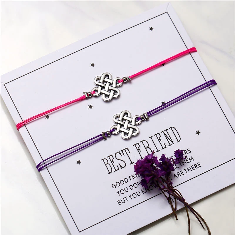 17KM Bohemian Heart Couples Bracelets Set For Women Men Infinite Wing Knot Contrast Bracelet Best Friend Wish Jewelry 2pcs/set