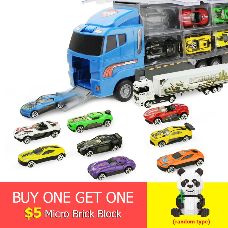 

11pcs/set Mini 2in1 Diecast Alloy Car Toy Vehicles Model Racing car Carrier Truck with Ejection & Carry Function Birthday Gift