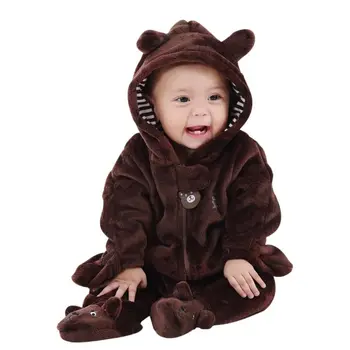 

Autumn Winter Baby Cotton Fleece Long Sleeve Rompers Coverall Hooded Jumpsuit Cute Bear Snowsuit Babies Jumpsuits