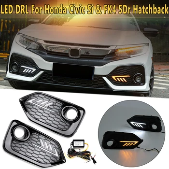

2Pcs 12V LED DRL White Color Daytime Running Amber Color Turn Signal Fog Lights For Honda for Civic Si 5Dr Hatchback 2016-18
