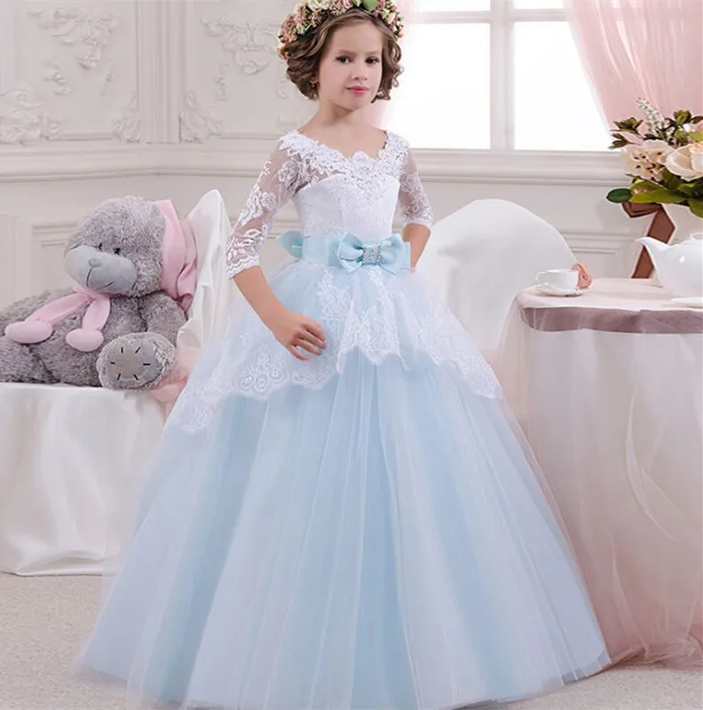 Style 2 Blue Элегантное вечернее платье для девочек на свадьбу длинные платья для выпускного вечера для детей, праздничные платья принцессы с v-образным вырезом на спине для девочек возрастом от От 6 до 14 лет - Цвет: Style 2 Blue