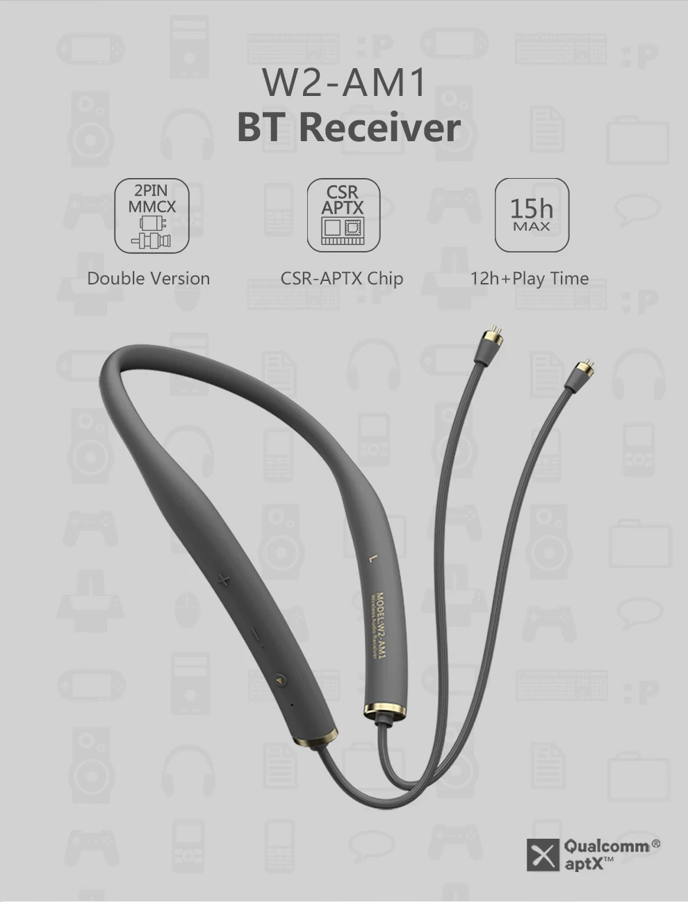 Whizzer W2-AM1 беспроводной bluetooth-кабель модуль обновления с 2PIN/MMCX разъем поддержка Apt-X с микрофоном для Android/iOS V5.0