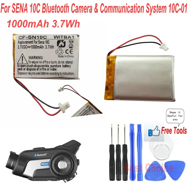 

1000mAh 3.7Wh Rechargeable Li-ion Battery for SENA 10C Bluetooth Camera & Communication System 10C-01 + Free Tools