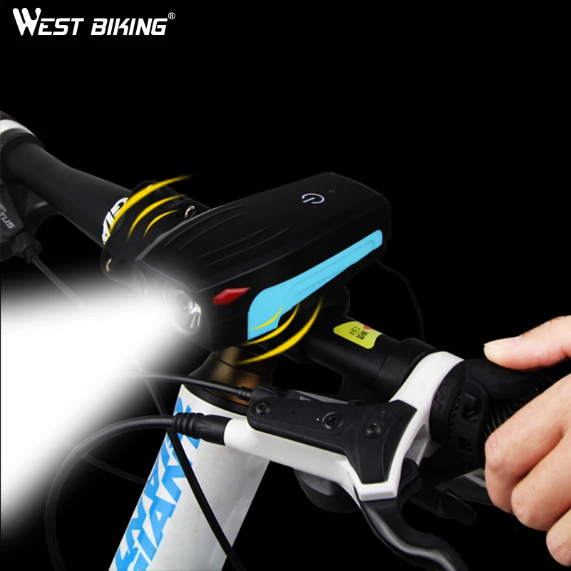 WEST BIKING велосипед передний светильник USB Светодиодная лампа велосипед 2000 мА/ч, 5 режимов светильник для Велосипедный головной светильник светодиодный Перезаряжаемые с 130 динамик db