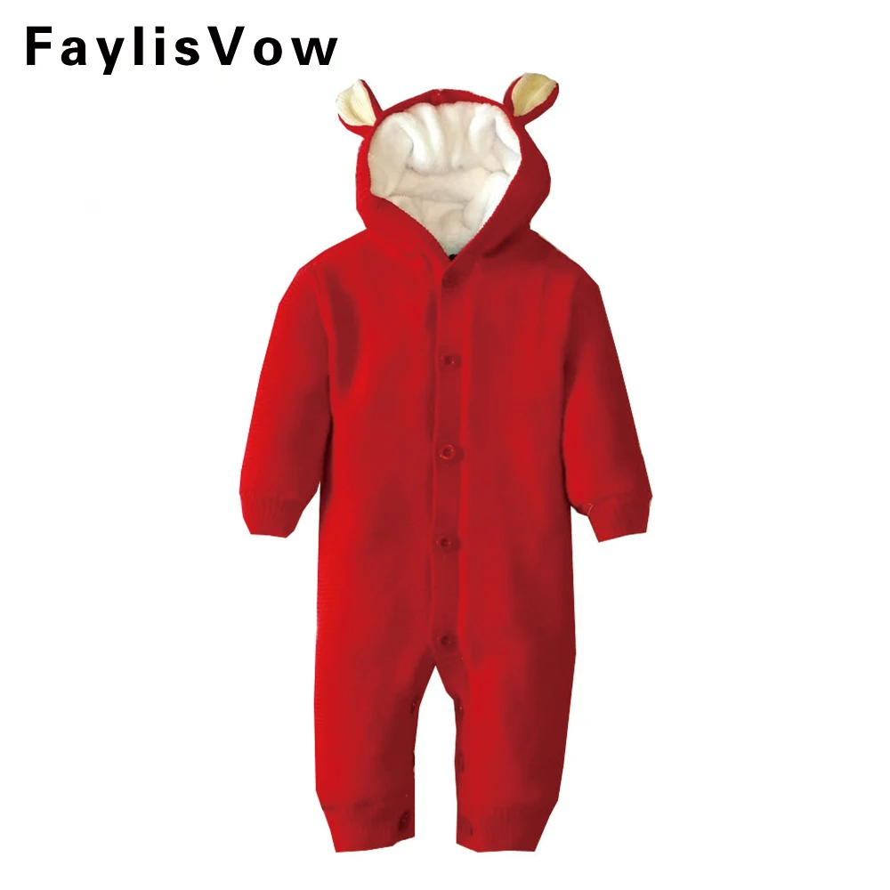 

Winter Thicken Romper Baby Clothes Cotton Fleece Sweater Kid Rabbit Hooded Rompers Newborn Infant Warm Jumpsuit Boy Girl Outwear