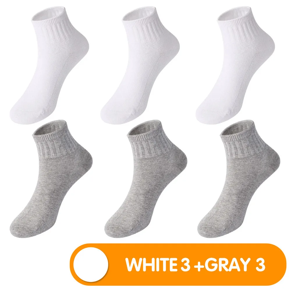 MIPP брендовые носки 6 пар/лот спортивные носки для путешествий с двойной иглой технология хлопок антибактериальный дезодорант белый классический стиль - Цвет: White Gray each 3
