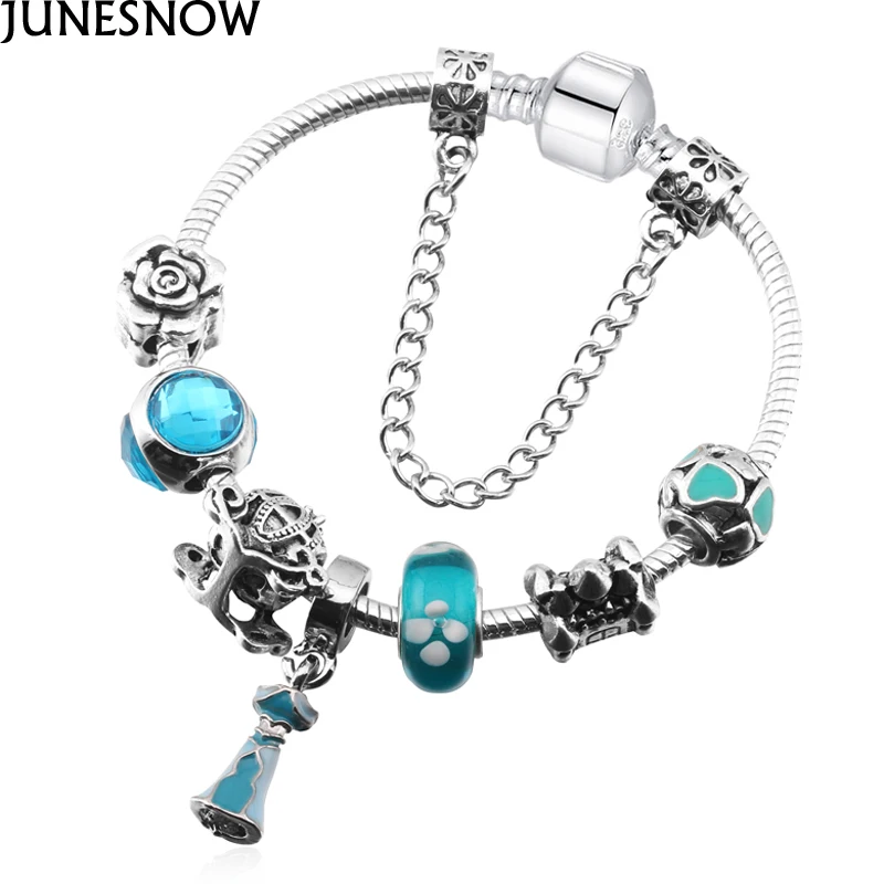 

DIY Crystal&Glass Princess dress Beads Charm Bracelets For Women Fit Earopean Women fine Bracelets Pulseira Z040