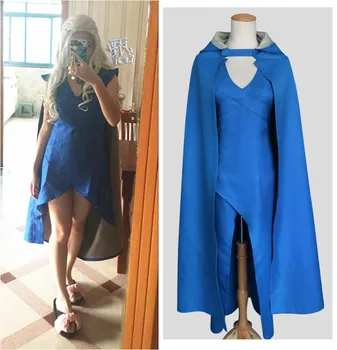 

Game of Thrones Daenerys Targaryen Costume Mother of Dragons Blue dress with cape any size free shipping