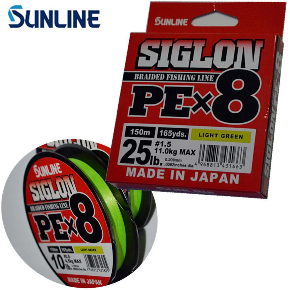 100% Original SUNLINE SIGLON PE 8 brins 150M/165Y vert clair tressé ligne de pêche fabriqué au japon adapté à de nombreuses méthodes