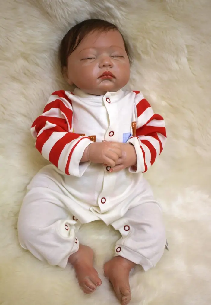 

Full silicone 22inch 55cm short hair Soft Reborn sleeping Newborn baby with cute Siamese clothes silicone reborn baby dolls