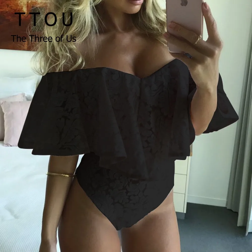 TTOU Ruffles Lace Bodysuit Summer Jumpsuits Rompers Off Shoulder Slash Neck Body Beach Overalls Lady Sexy Women Bodysuits TTOU Ruffles Lace Bodysuit Summer Jumpsuits Rompers Off Shoulder Slash Neck Body Beach Overalls Lady Sexy Women Bodysuits
