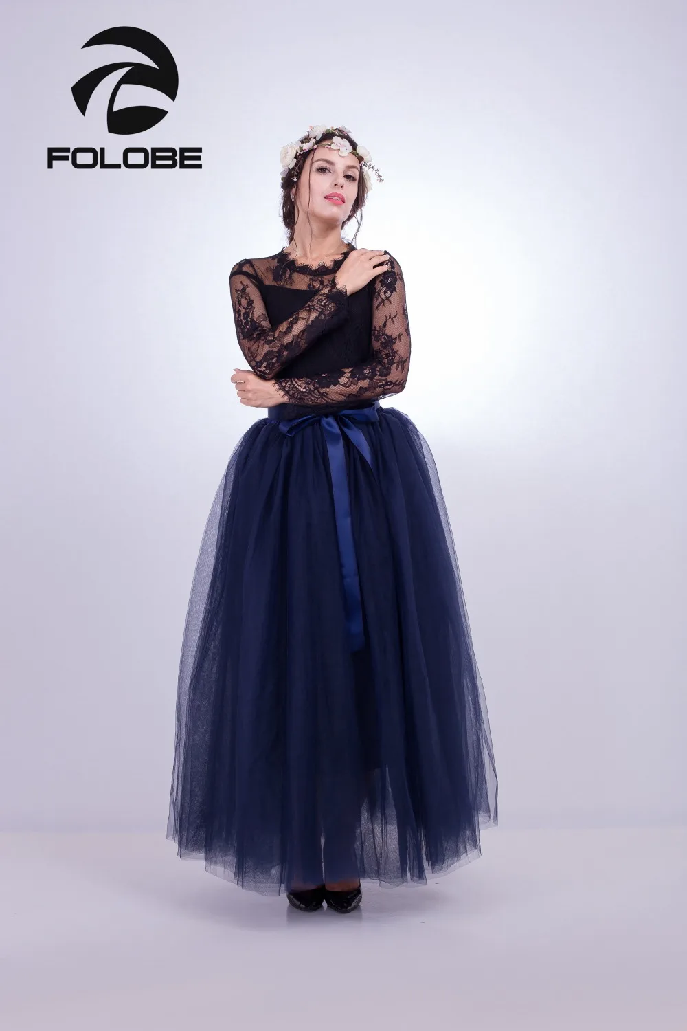 

FOLOBE Stock Navy Blue Maxi 7-Layer Tulle Skirts Women Fashion TUTU Skirt Bridal Skirt Wedding Lolita Underskirt Petticoat TT014