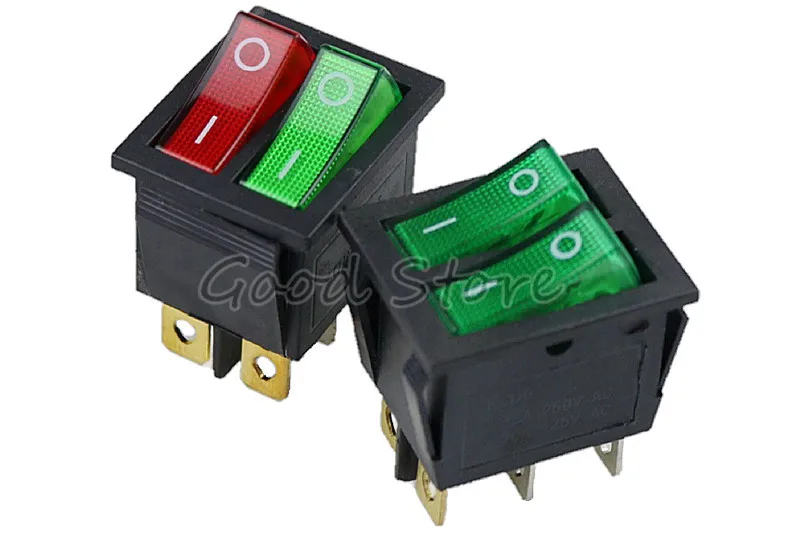 GUOJFEN Double Interrupteur à Bascule pour Bateau 6 Broches Marche-arrêt avec lumière Rouge Verte 20A 125V AC