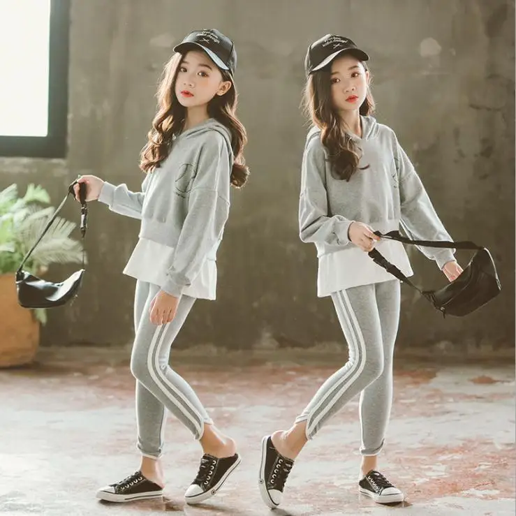 

Fashion Spring Girls Sport Clothes Hoodies Leggings Two Pieces Tracksuits Teenage Girls Clothing 8 10 12 14 years