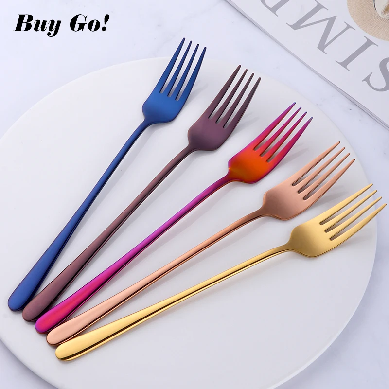 

1 Pcs Stainless Steel Korean Rainbow Cake Fruit Fork Dinner Salad Fork Tableware Gold Dessert Fork for Hotel Party Kitchen Tool