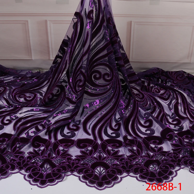 

Best Selling Latest African Velvet Lace Fabrics With Sequin High Quality Embroidery French Lace For Evening Dress NA2668B-1