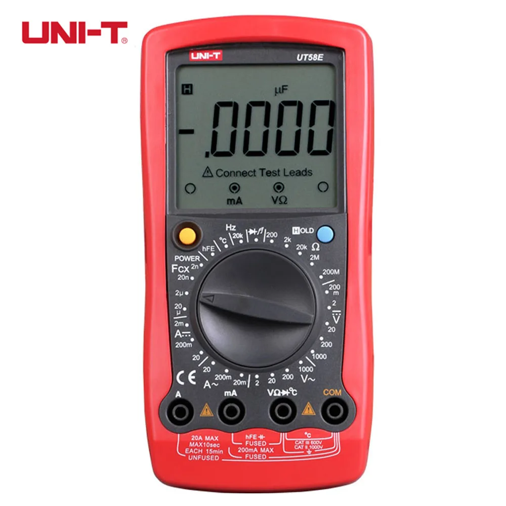 

UNI-T UT58E Digital Multimeters Auto-range w/ Frequency Temperature Meter Tester Ammeter Voltmeter Multitester