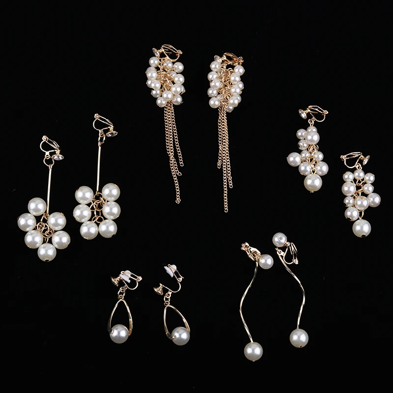 

Various New Styles Simple Simulated Pearl Tassel Clip on Earrings Lovely Dangle No Pierced For Women Party Wedding Ear Clip