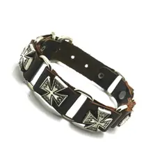 Мужская Натуральная кожа Мальчики крутой байкер крест регулируемый браслет