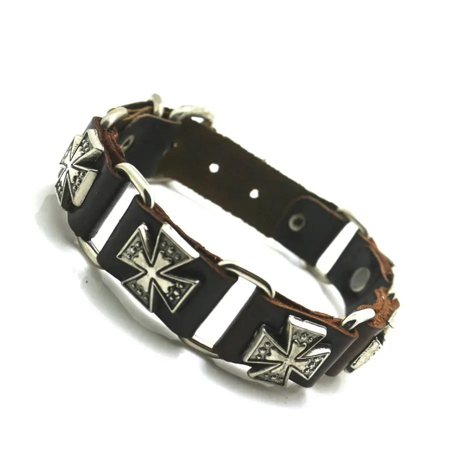 

Mens Boys Genuine Leather Cool Biker Cross Adjustable Bracelet