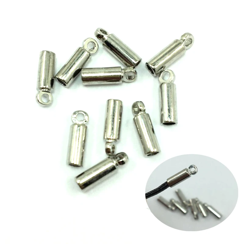 100pcs Stainless Steel Necklace End Caps For 2.0mm Leather Cord Jewelry