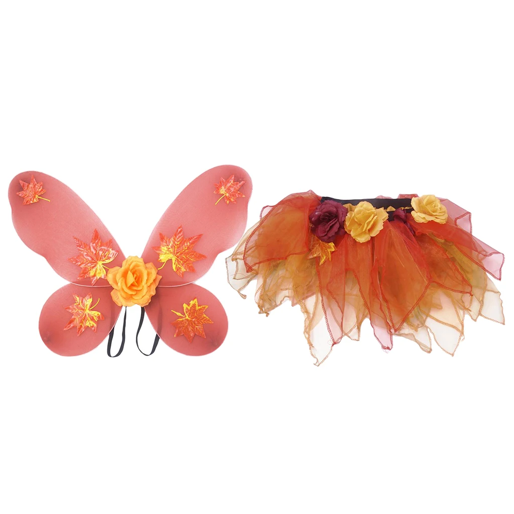 2pcs/Set Butterfly Fairy Wings for Girl Kids Tulle Dress Halloween Fancy Princess Dancing Costume Orange