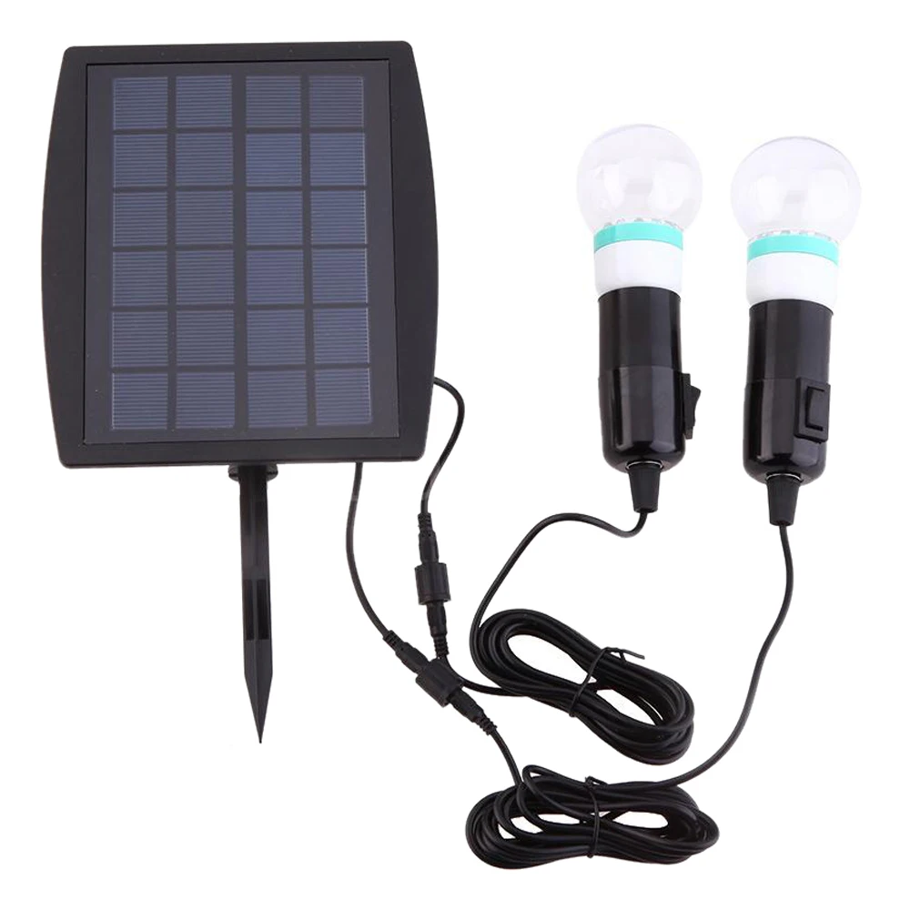 

Solar LED Lighting System 2 lamp bulb solar panel Black