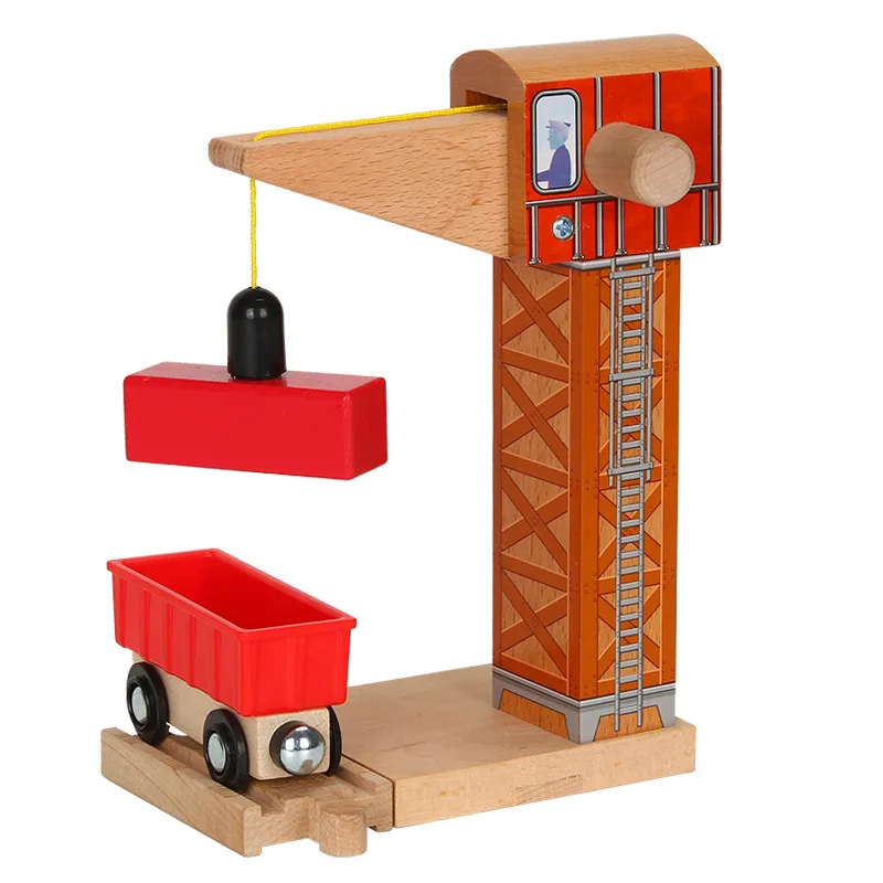 

EDWONE Wood Tower Crane Magnetic Train Beech Wooden Railway Train Track Accessories fit for Wooden Thomas Biro Tracks