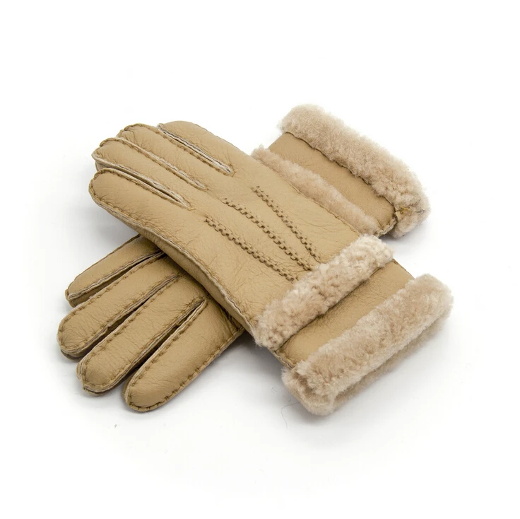2017 Autumn Winter Natural Sheep Skin Fur Gloves Women's Warm Fur Leather Ladies Casual Theick Outdoor Gloves Windproof