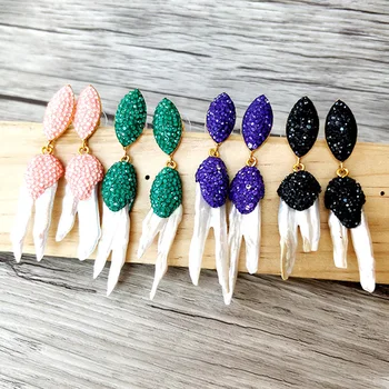 

5 Pairs Multicolour resin Crystal Paved Natural pearl Dangle earrings,handcrafted Women jewelry earring ER806