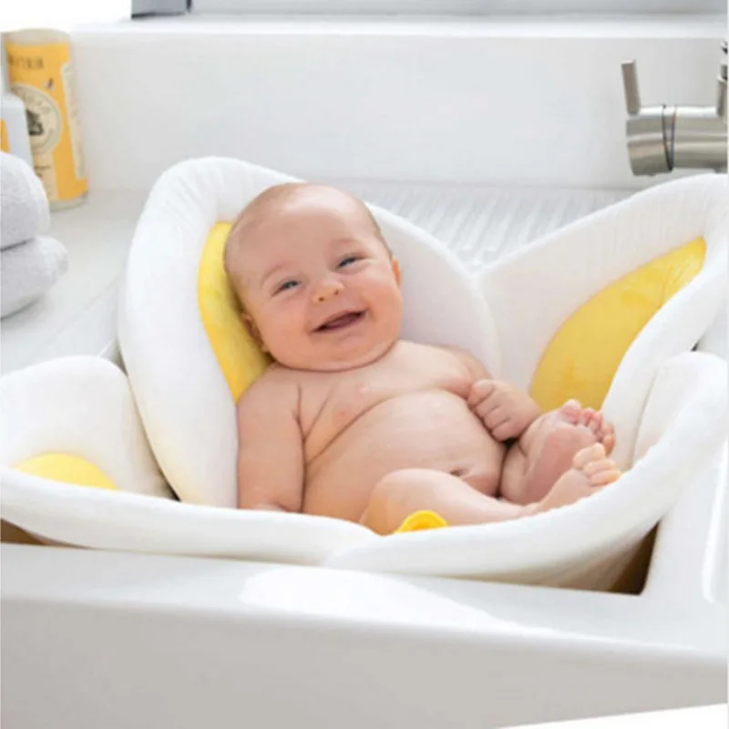 Baby Blooming Flower Bathtub Foldable Appease Bath Tub Infant Newborn Bath Seat Cushion Non-slip Soft Shower Seat Pad Accessory